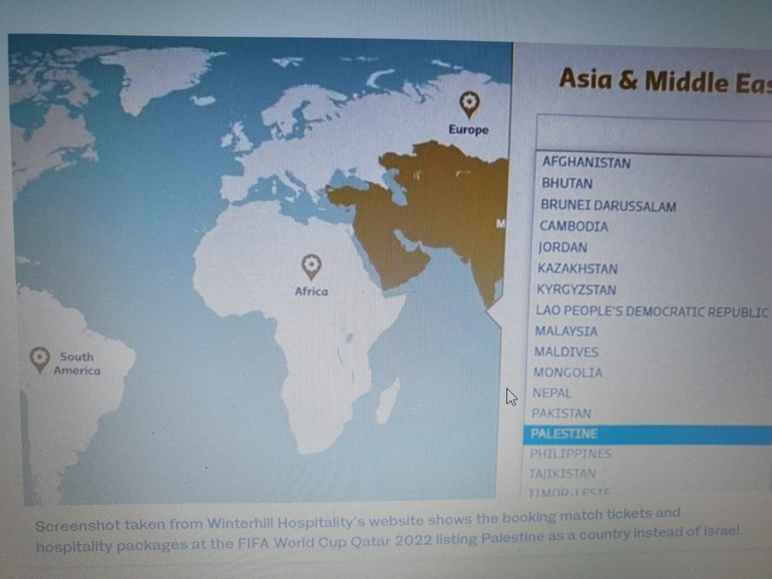 FIFA World Cup hospitality website continues to exclude Israel, lists Palestine instead